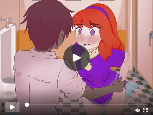 Red-haired Daphne takes off her panties in the toilet in front of an unknown guy without complexes !