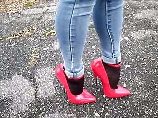 Walking In Extreme Heels And Jeans
