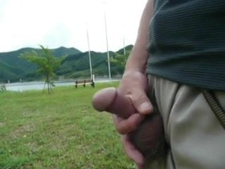 Japanese old man masturbation outdoor semen