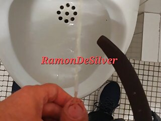 Master Ramon pisses on the toilet in hot leather pants, sorry cleaning lady