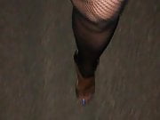 Outdoor in Heels with Blue Toes & Fishnet Catsuit 