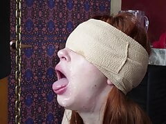 Blindfolded cum addicted redhead slavegirl gagging cock 