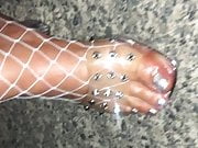 Outoor with Cockrings & Nipplesuckers in Fishnets & Heels