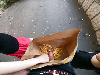 Public Double Handjob In The Fries Bag Im Jerking It...