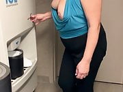 Tits out in hotel hallway