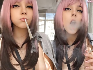 Pink Hair Step Sister smoking for you (ask me for full vid)