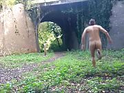 naked on a bench & under a bridge