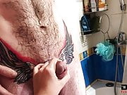 Dirty Tattoo Pervert Jerks Cock In Bathroom While Washing 