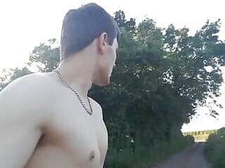 Faggot twink billy strips naked in public