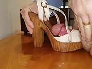 Daugh's beige highheel sandals abused again