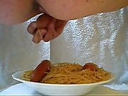 Masturbating with sausages over my dinner