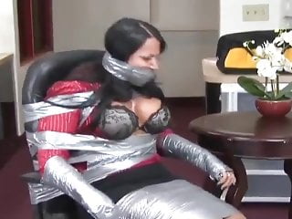 Gina Rae Michaels Duct Taped Wrapped Gagged In Chair