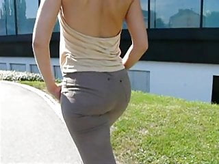 High Heels Jeans Swiss video: Blonde young girl in skintight brown tark 1 jeans 1