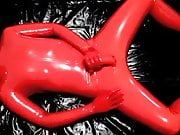 Red on Black - Latex Rubber Catsuit 