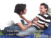 Twink sex instructor Samir shows Roger how to suck cock