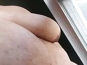 Desperate Fat BBW whore shows off in bedroom window 
