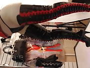 Pleaser-Delight PVC Outfit PVC Thigh High Platform Boots.  