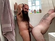 Big bearded guy fucking in shower