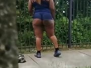 Fat booty stretching in the park