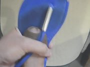 Cumming on Mistress Cindy Rays Sexy Blue Sandals