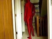 Red lycra spandex morphsuit 