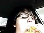 Marie a french adultery slut sucking banana in her car