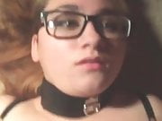 Collared girl gets a huge facial