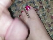 Painting wife's foot with cum 