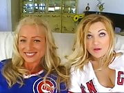 two cute blondes get DP and one swallows from two cocks