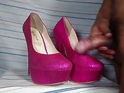 Cum in Bright Pink Heels