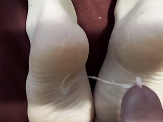 Great Cumshot On My Feet And Reverse Footjob Including Sensual Massage