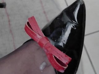 Red Black, Lingery, Stockings Footjob, Red Heels