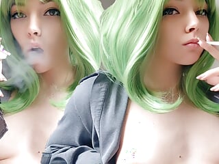 Cute Green Hair Egirl smoking for you (ask me for full vid)