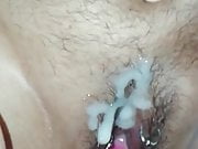 pussy squirt and then cum on her slit 